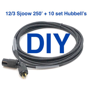 DIY KIT 15 Amp Edison HUBBELL "Black Stinger" 250' Cable Extension kit